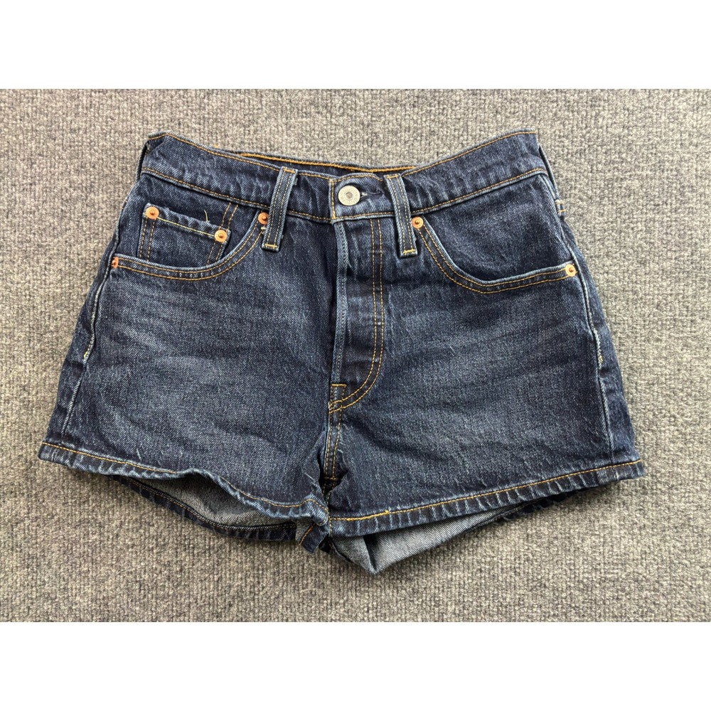 Levi's 501 Shorts Womens 25 Dark Wash High Rise Button Fly Denim Cut Offs